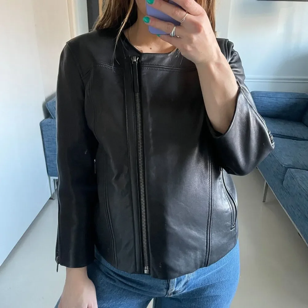 Helmut Lang 100% Lamb Leather Full Zip Moto Jacket Black XS